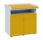 PP - 106 pult přebalovací s matrací, 2-dveřový, nika, 1000x1000x800, korpus bílý, dvířka žlutá odio,